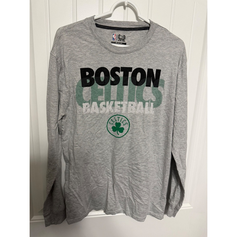 Ultra Game Boston Celtics Shirt Mens Medium Gray Long Sleeve Basketball NBA Logo